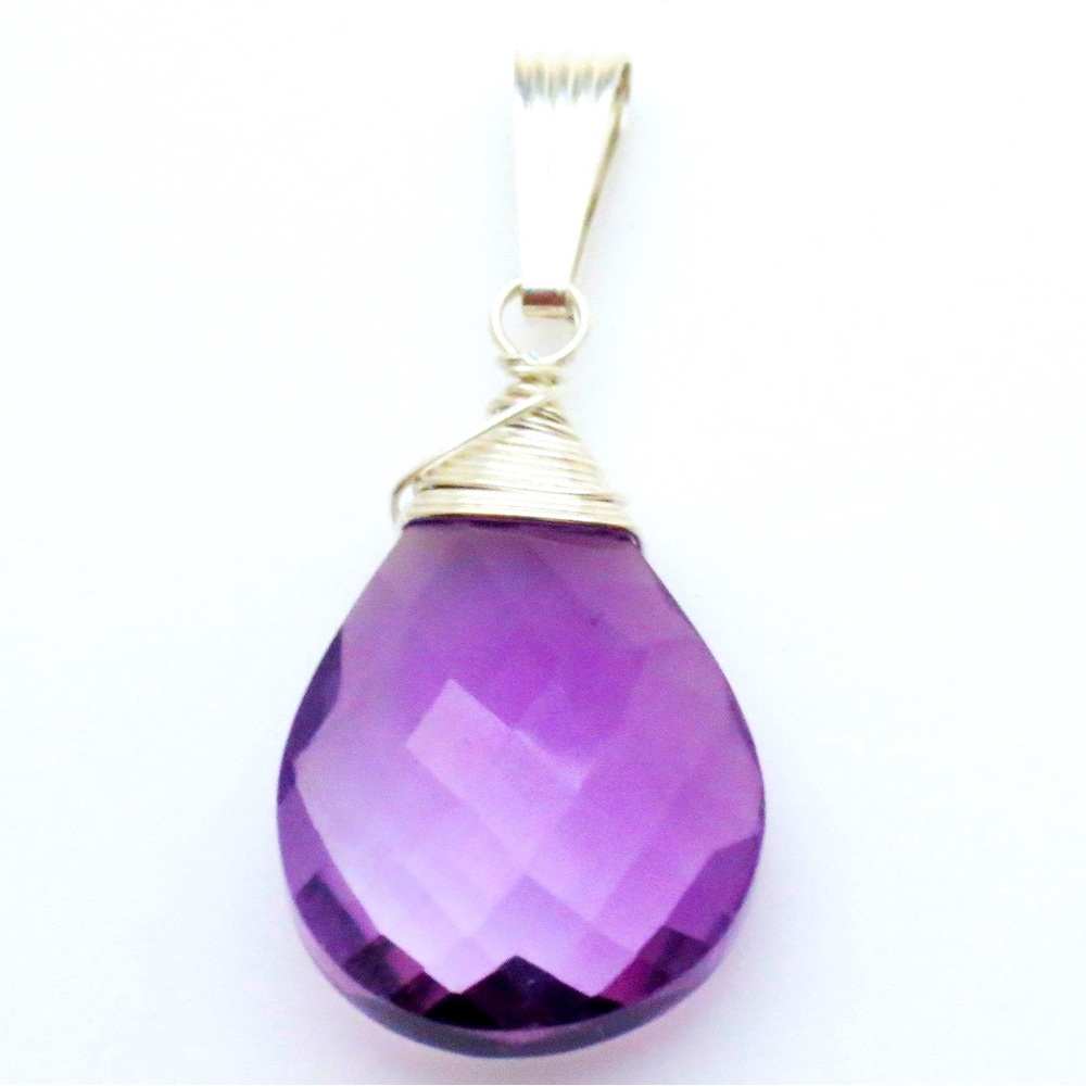 Amethyst Gemstone Sterling Silver Teardrop Pendant EE Designs